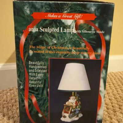 LOT 41B: Christmas Home Decor Collection - Boxed Night Light, Figurines & More w/ Painted Wood Scene, Fitz & Floyd Santa & More