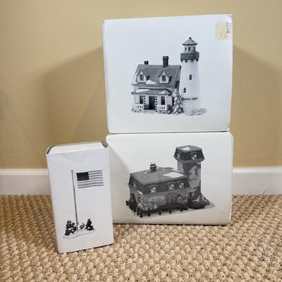 LOT 49B: Dept 56 Heritage Village Collection New England Village Series - Cape Keag Fish Cannery, Craggy Crove Lighthouse & Village...