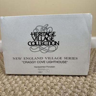 LOT 49B: Dept 56 Heritage Village Collection New England Village Series - Cape Keag Fish Cannery, Craggy Crove Lighthouse & Village...