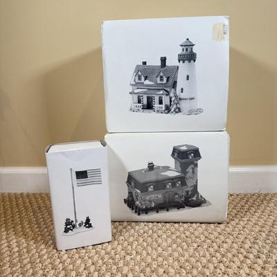 LOT 49B: Dept 56 Heritage Village Collection New England Village Series - Cape Keag Fish Cannery, Craggy Crove Lighthouse & Village...