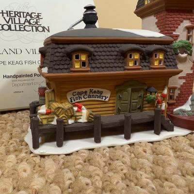 LOT 49B: Dept 56 Heritage Village Collection New England Village Series - Cape Keag Fish Cannery, Craggy Crove Lighthouse & Village...