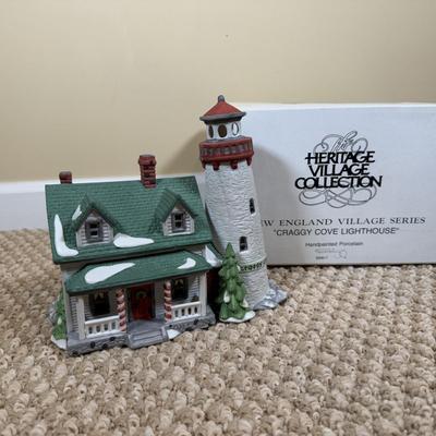 LOT 49B: Dept 56 Heritage Village Collection New England Village Series - Cape Keag Fish Cannery, Craggy Crove Lighthouse & Village...