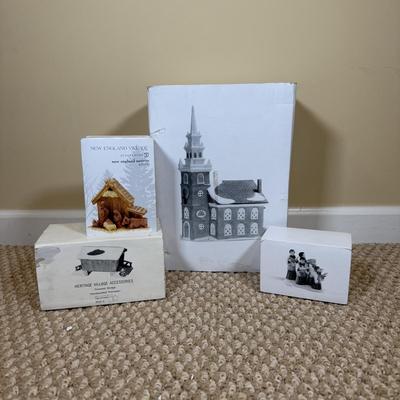 LOT 57B: Dept 56 Heritage Village Collection New England Village Series - Old North Church, Covered Bridge, New England Nativity & More