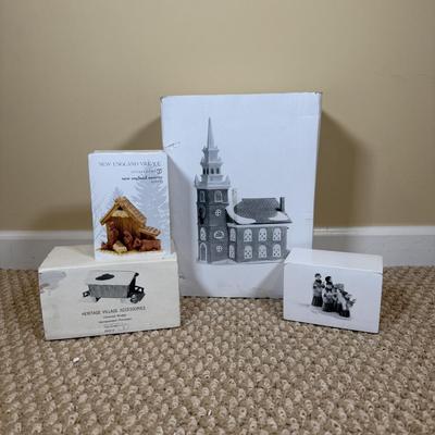LOT 57B: Dept 56 Heritage Village Collection New England Village Series - Old North Church, Covered Bridge, New England Nativity & More