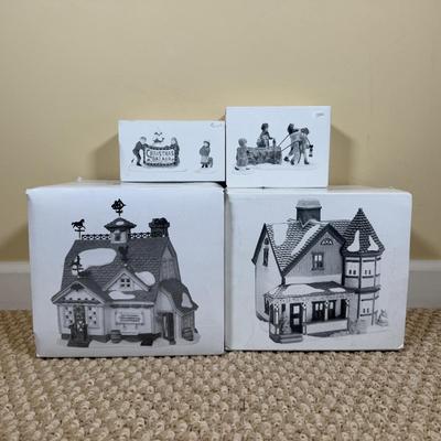 LOT 60B: Dept 56 Heritage Village Collection New England Series - Van Guilder's Ornamental Ironworks, Jeremiah Brewster House &...