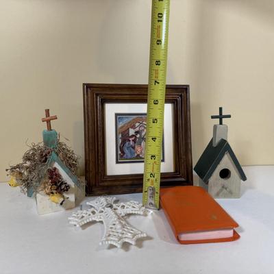 LOT 63B: Holy Family Love Sculpture, Church Birdhouses & More Religious Decor