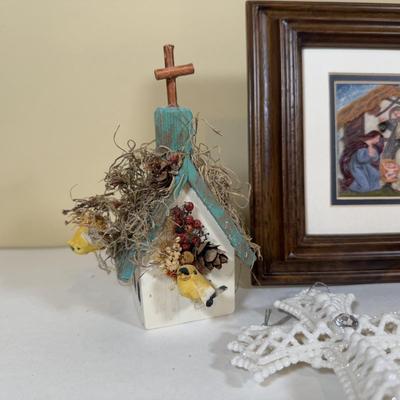 LOT 63B: Holy Family Love Sculpture, Church Birdhouses & More Religious Decor