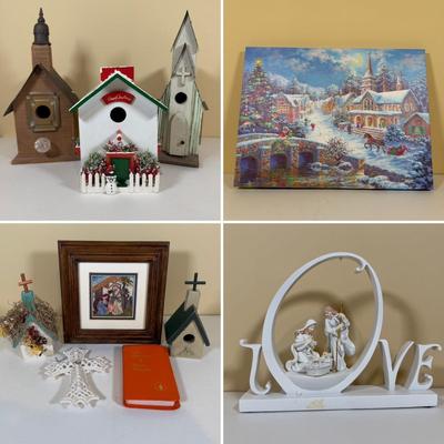LOT 63B: Holy Family Love Sculpture, Church Birdhouses & More Religious Decor