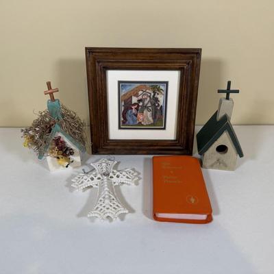 LOT 63B: Holy Family Love Sculpture, Church Birdhouses & More Religious Decor