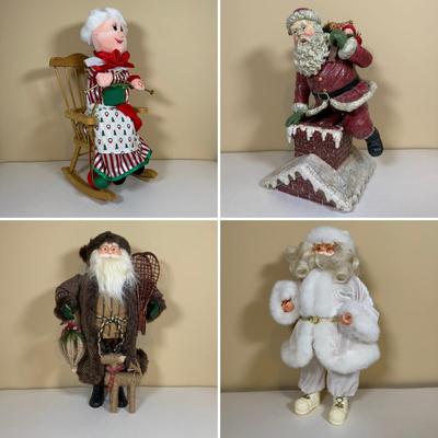 LOT 64B: Mrs Claus in Rocking Chair, White Santa, Woodland Santa & Chimney Sculpture