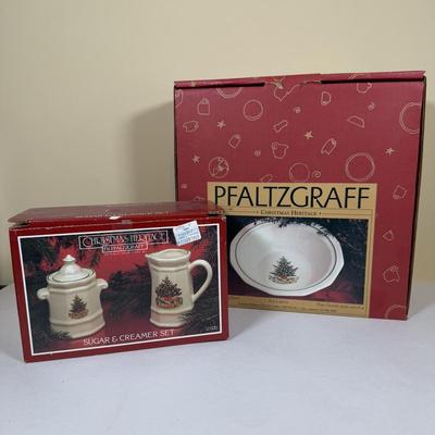 LOT 70B: Lenox Holiday Thermos & Lamb Figurine, Pfaltzgraff Holiday Dishes, Christmas Mugs & More