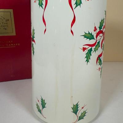 LOT 70B: Lenox Holiday Thermos & Lamb Figurine, Pfaltzgraff Holiday Dishes, Christmas Mugs & More