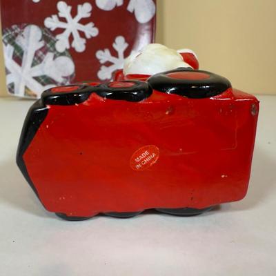 LOT 70B: Lenox Holiday Thermos & Lamb Figurine, Pfaltzgraff Holiday Dishes, Christmas Mugs & More