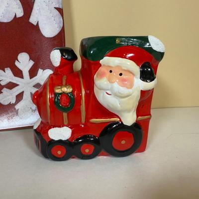 LOT 70B: Lenox Holiday Thermos & Lamb Figurine, Pfaltzgraff Holiday Dishes, Christmas Mugs & More