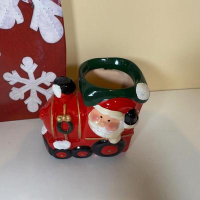 LOT 70B: Lenox Holiday Thermos & Lamb Figurine, Pfaltzgraff Holiday Dishes, Christmas Mugs & More