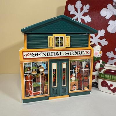 LOT 70B: Lenox Holiday Thermos & Lamb Figurine, Pfaltzgraff Holiday Dishes, Christmas Mugs & More