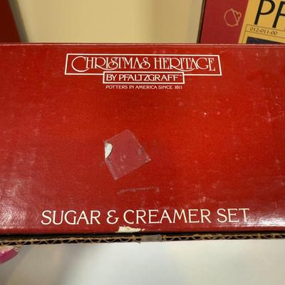 LOT 70B: Lenox Holiday Thermos & Lamb Figurine, Pfaltzgraff Holiday Dishes, Christmas Mugs & More