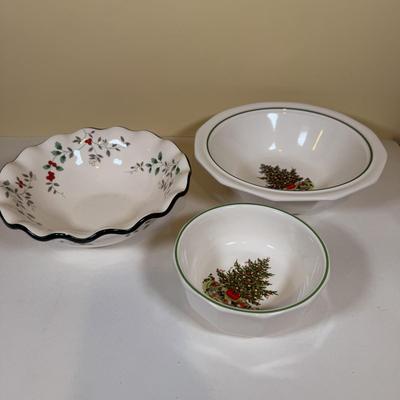 LOT 70B: Lenox Holiday Thermos & Lamb Figurine, Pfaltzgraff Holiday Dishes, Christmas Mugs & More