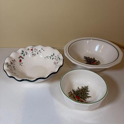 LOT 70B: Lenox Holiday Thermos & Lamb Figurine, Pfaltzgraff Holiday Dishes, Christmas Mugs & More