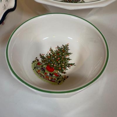 LOT 70B: Lenox Holiday Thermos & Lamb Figurine, Pfaltzgraff Holiday Dishes, Christmas Mugs & More