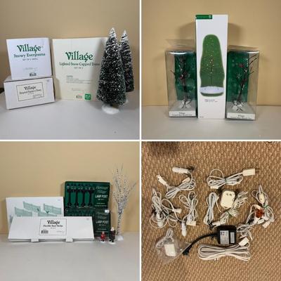 LOT 71B: Department 56 Village Trees, Accessories, Light Cords & More