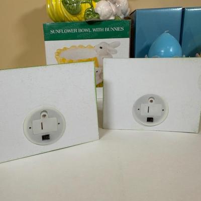 LOT 72B: Spring Home Decor Collection - Avon Egg Candles, Figurines, Sunflower Bowl w/ Bunnies & More