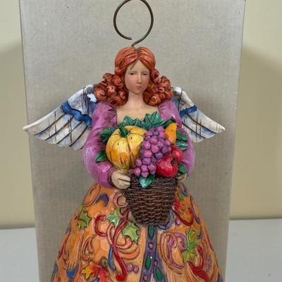 LOT 73B: Autumn Halloween Home Decor Collection - Jim Shore Bountiful Angel w/ Box, 1988 Scioto Mold Grumpy Jack O Lantern & More
