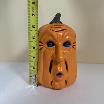LOT 73B: Autumn Halloween Home Decor Collection - Jim Shore Bountiful Angel w/ Box, 1988 Scioto Mold Grumpy Jack O Lantern & More