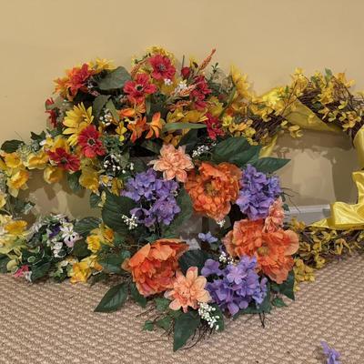 LOT 79B: Large Collection of Spring Faux Flowers & Wreaths