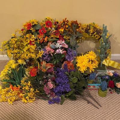 LOT 79B: Large Collection of Spring Faux Flowers & Wreaths