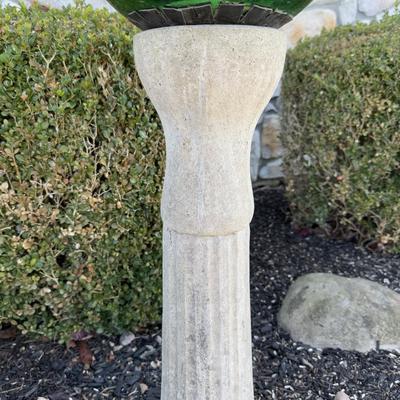 LOT 121Y: Green Mirrored Gazing Ball w/ Concrete Stand