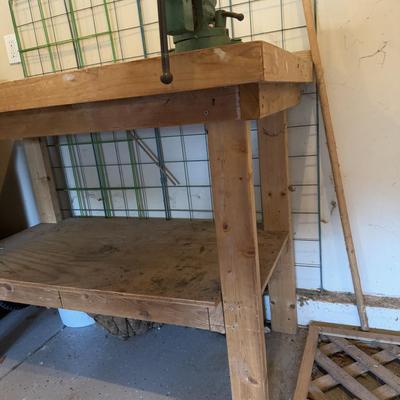 LOT 128G: Wooden Workbench w/ Vice