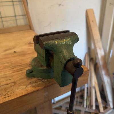 LOT 128G: Wooden Workbench w/ Vice