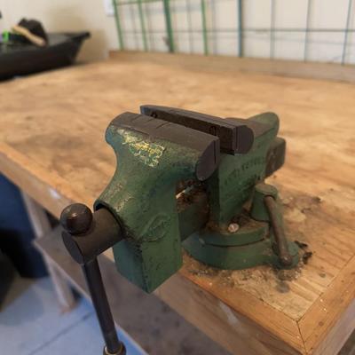 LOT 128G: Wooden Workbench w/ Vice