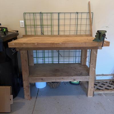 LOT 128G: Wooden Workbench w/ Vice