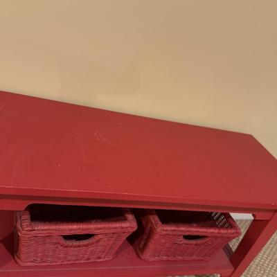 LOT 161B: Painted Apple Decor Table & Red Side Table w/ Baskets