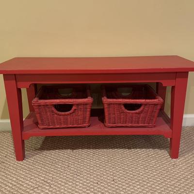 LOT 161B: Painted Apple Decor Table & Red Side Table w/ Baskets