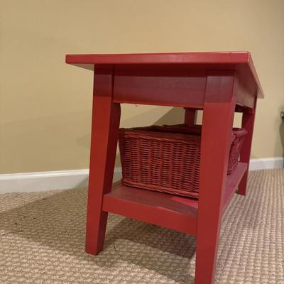 LOT 161B: Painted Apple Decor Table & Red Side Table w/ Baskets