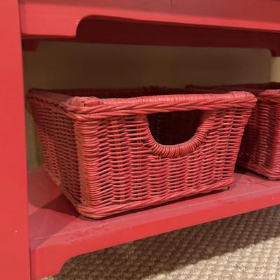 LOT 161B: Painted Apple Decor Table & Red Side Table w/ Baskets