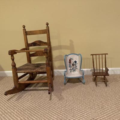 LOT 167B: Child's Rocking Chair & Two Mini Home Decor Rocking Chairs