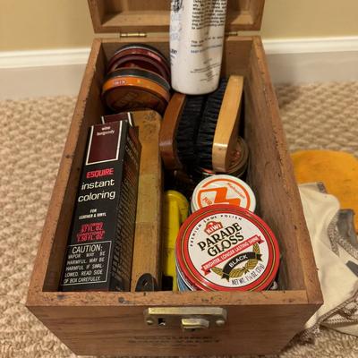 LOT 168B: Floral Cat Ironing Board, Buttoneer, Shoe Shine Kit & Hamilton Beach Iron Model 14010