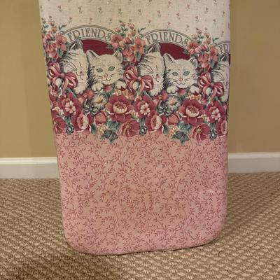 LOT 168B: Floral Cat Ironing Board, Buttoneer, Shoe Shine Kit & Hamilton Beach Iron Model 14010