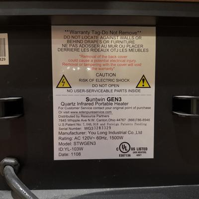 LOT 169B: Sun Twin Quartz Infrared Portable Heater Model STWGEN3