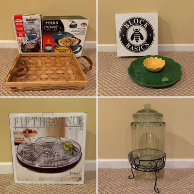 LOT 172B: Pyrex & Rival Insulated Bags, Serving Basket, Glass Tea Dispenser & More