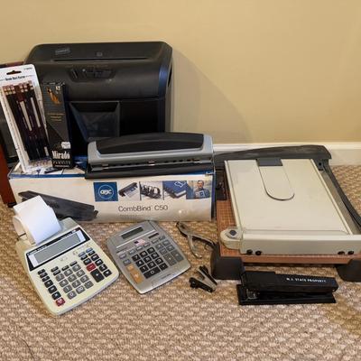 LOT 175B: Office Supply Lot - Staples Shredder, CombBind C50 Binding Tool, Xacto Paper Cutter & More