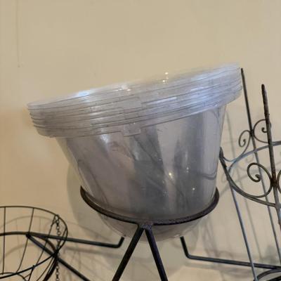 LOT 176B: Metal Plant Stands, Plastic Pots & Garden Decor