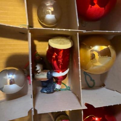 LOT 179B: Two Holiday Ornament Storage Totes w/ Glass Ornaments, Mini Tree