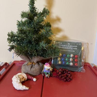 LOT 179B: Two Holiday Ornament Storage Totes w/ Glass Ornaments, Mini Tree