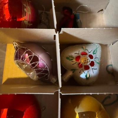 LOT 179B: Two Holiday Ornament Storage Totes w/ Glass Ornaments, Mini Tree