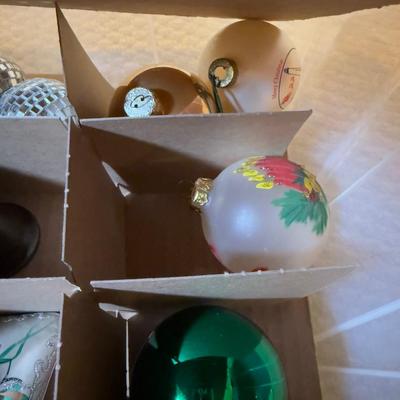 LOT 179B: Two Holiday Ornament Storage Totes w/ Glass Ornaments, Mini Tree